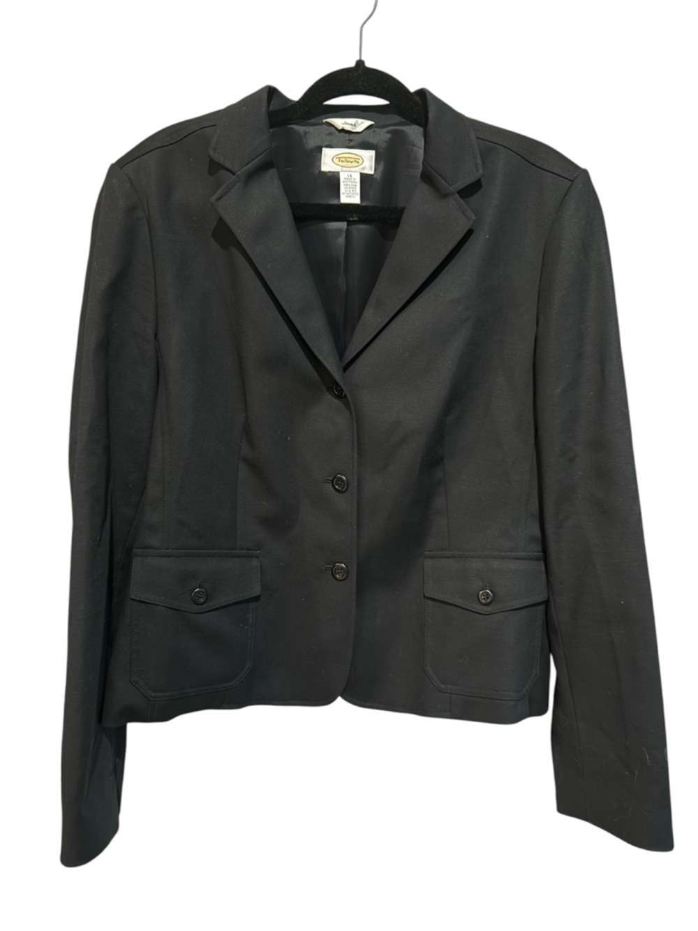 Talbots Black Stretch Blazer Cropped Tailored Size 14 Classic Chic